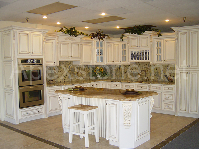 White Antiqued Cabinets